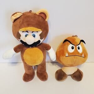 Nintendo Super Mario Set Mario Racoon 12" 2020 and Goomba 8" 2022 Plush TM